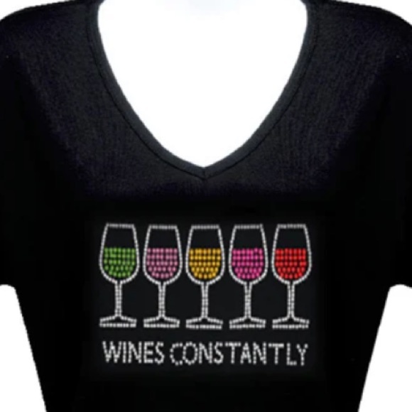 Rhinestone Wine Glass Motif Shirt Size M - Picture 1 of 7